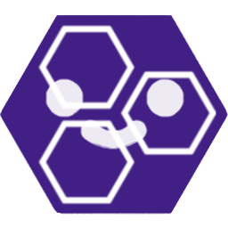 three white hexagon outlines on a solid purple hexagon with two white eyedots and a slight smile